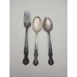 Wm Rogers Vintage Silverplate Fork & Spoons Magnolia Design Extra Plate Flatware